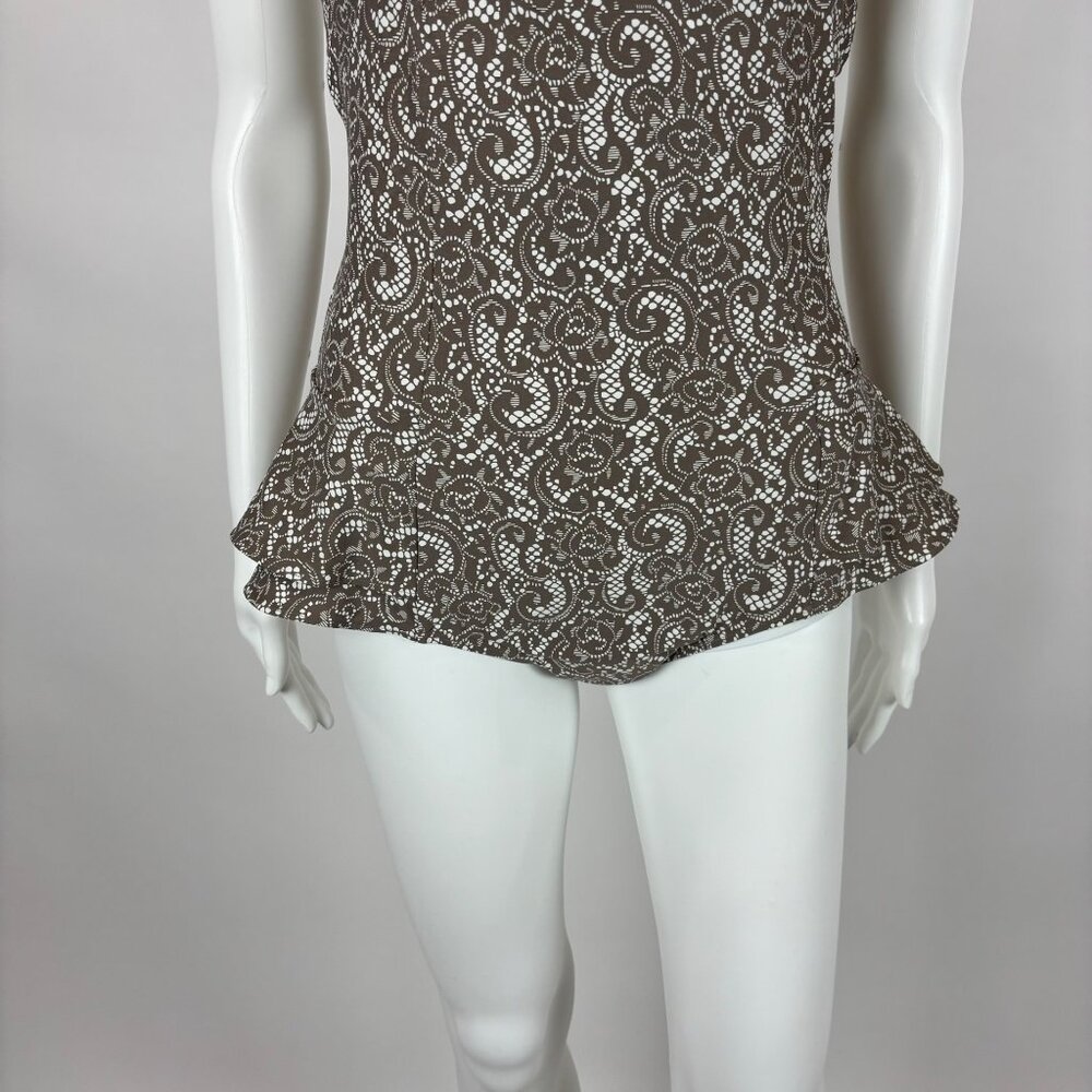 DKNY One Piece Swimsuit Women's Size 10 Brown White Lace Print Retro Pin Up - Picture 5 of 9